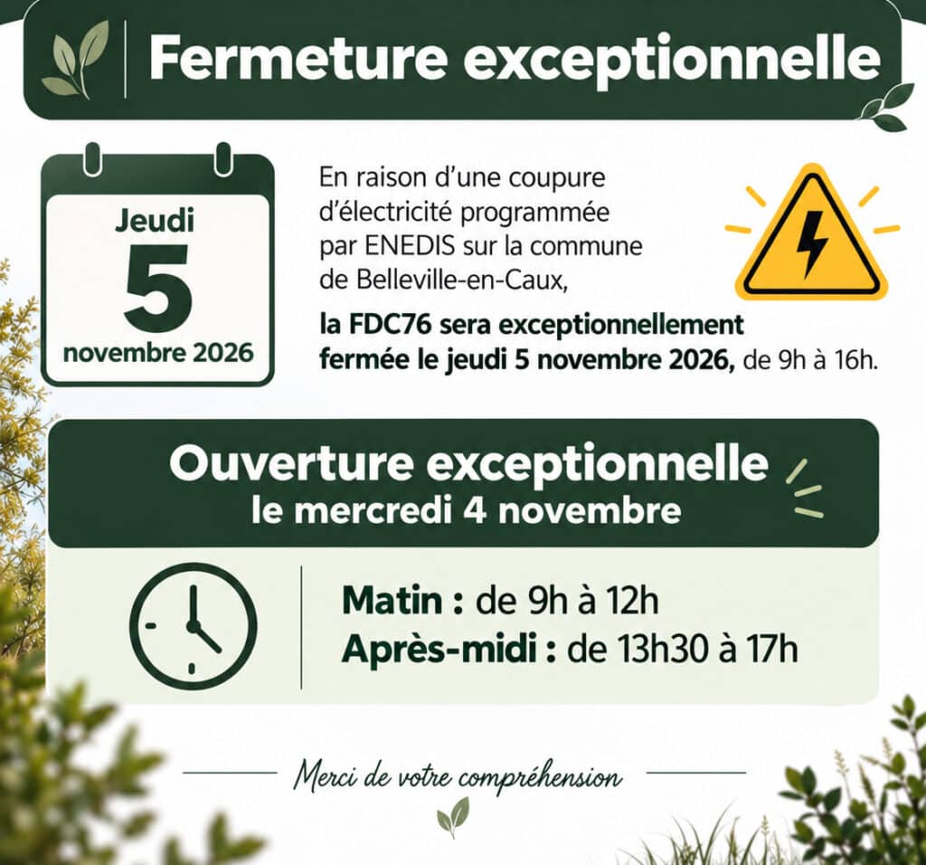 Fermeture exceptionnelle de la FDC76 le jeudi 5 novembre 2026